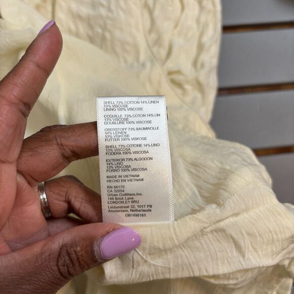 Urban Outfitters Serendipity Linen Babydoll Dress Womens S Cream Smocked V Neck - Picture 8 of 10